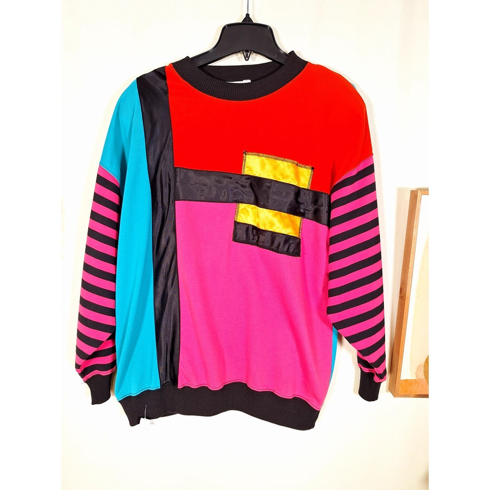 C.A. Sport Women's Retro Multi-Colored Sweater W' Pocketd Size Large - Picture 6 of 7